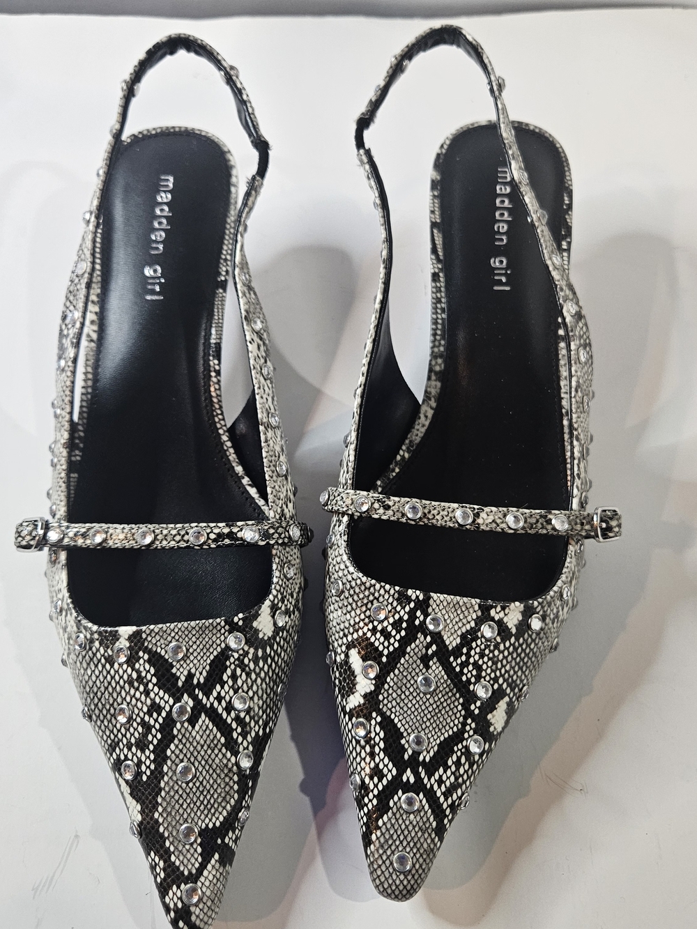 Madden Girl Krystal Mary Jane Black & Beige Snake Print Pump Kitten Heel